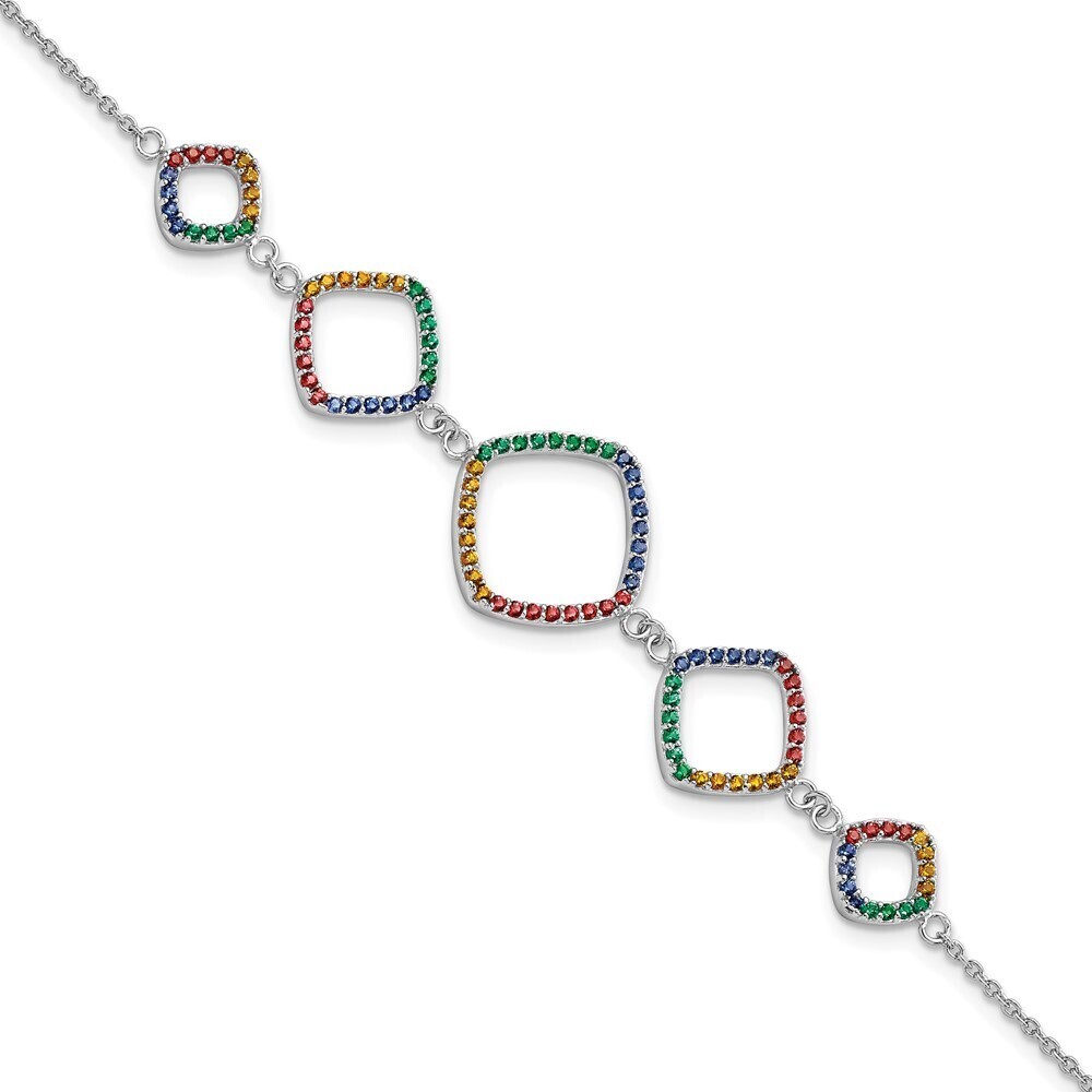 Kazi Luxury Silver 7in w/1in ext RH-plated Multi-color Nano Crystal Bracelet